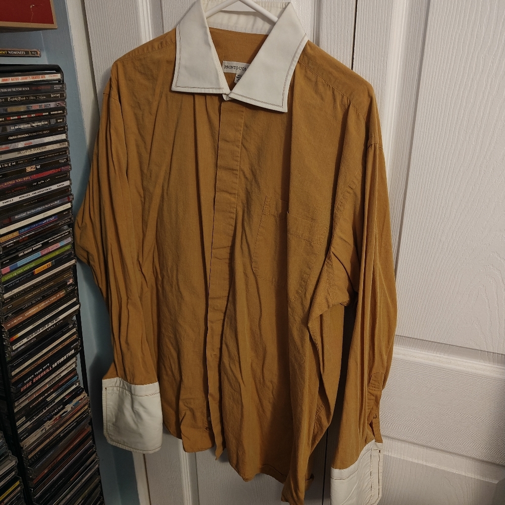 Pronto Uomo Mustard and White French Cuff Shirt